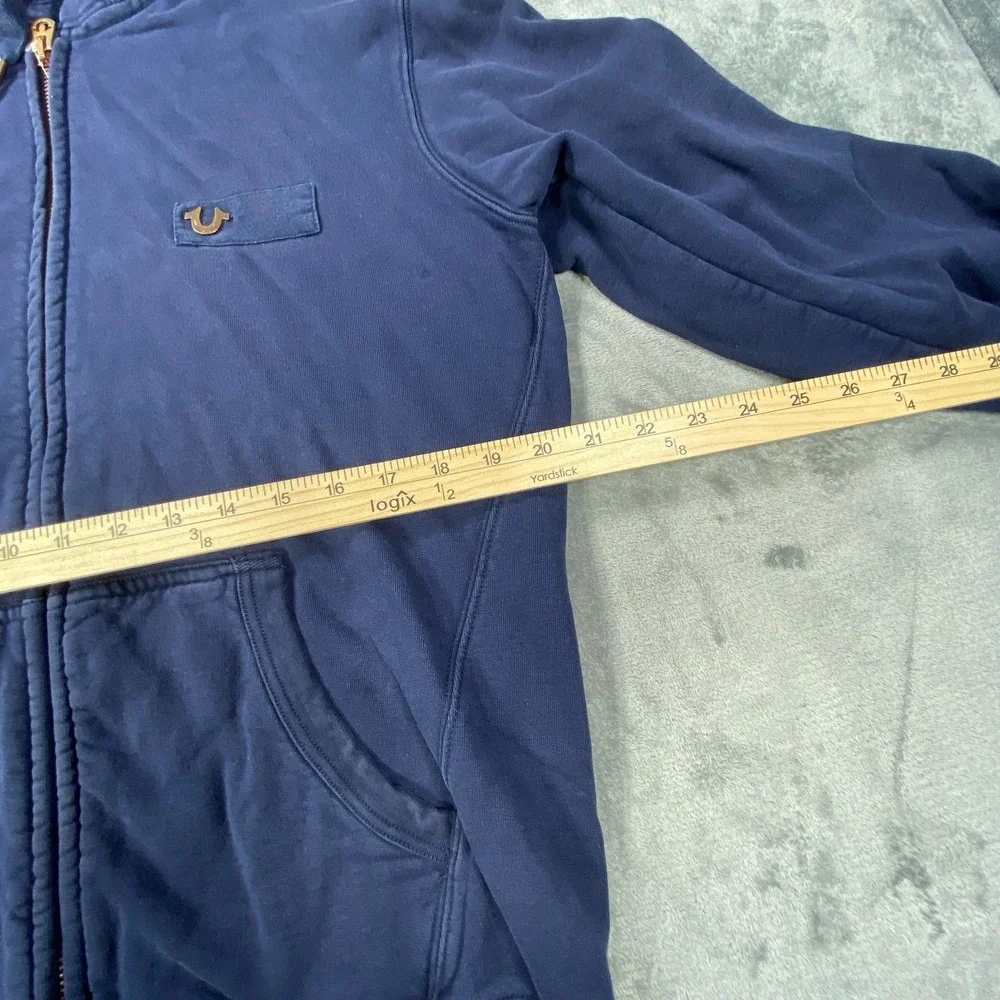True Religion Hoodie Large Blue Full Zip Sweatshirt Horseshoe Logo Casual‎ Heavy